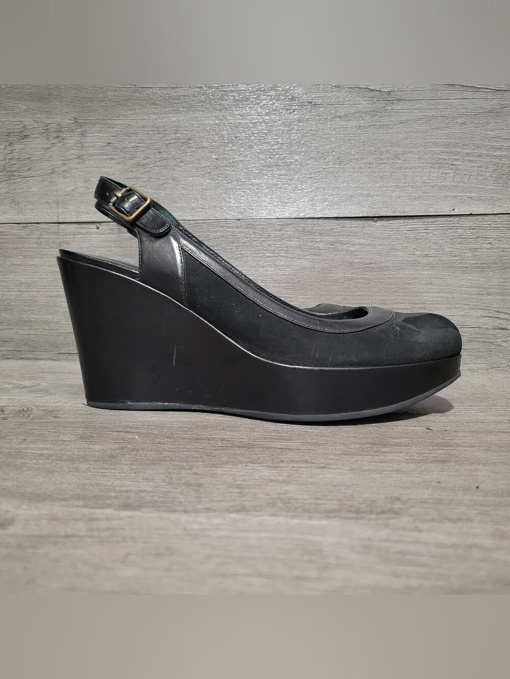 Marc By Marc Jacobs Womens Size 7 (37.5) Black Suede Slingback Platform Wedge